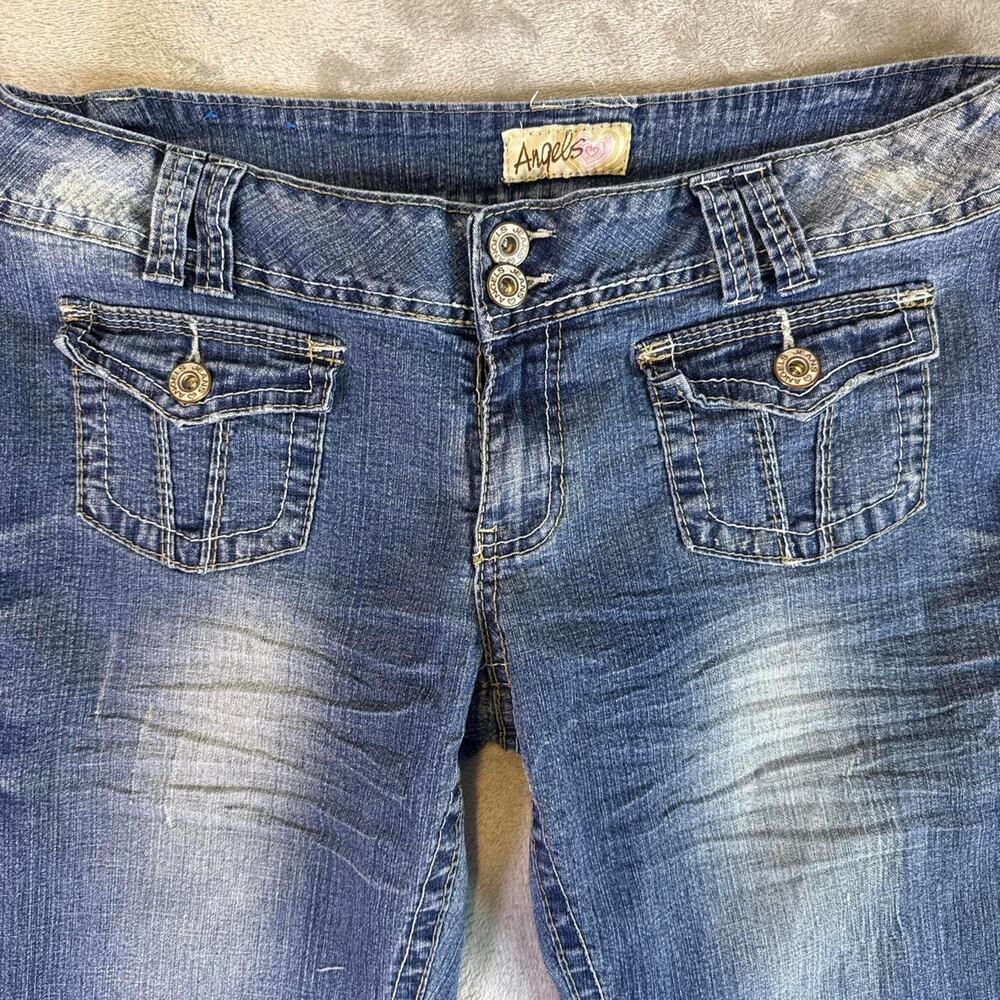 Y2K Angels Low Rise Bootcut Denim Jeans Women’s 17 Blue Distressed - Picture 7 of 8